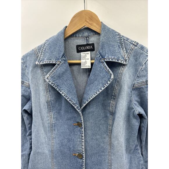 CARAMBA Y2K Fitted Ruched Trim Medium Light Denim Jacket Women’s Size Medium - Picture 2 of 11